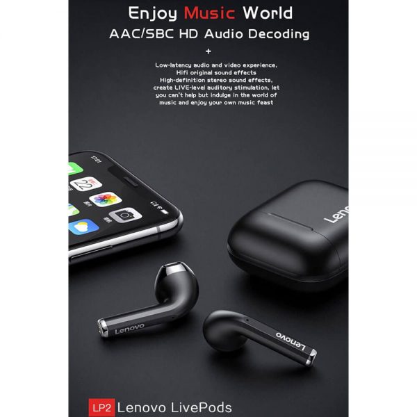 هندزفری بلوتوثی لنوو مدل LivePods LP2 مشکی