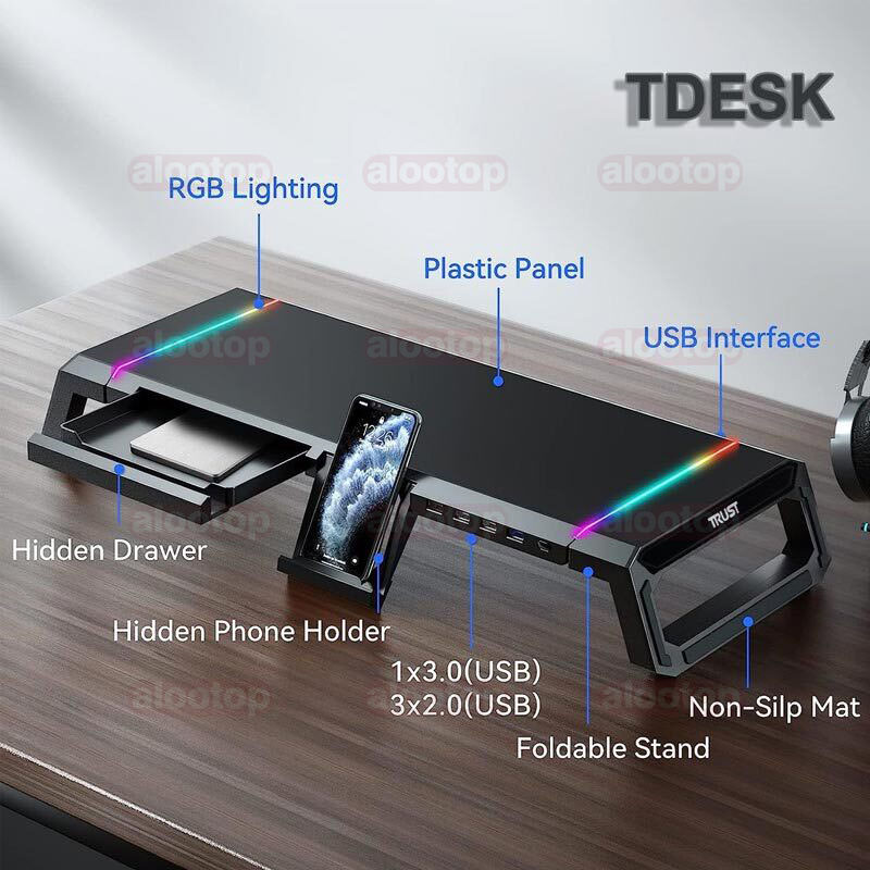 Trust TDESK Gaming hub and Monitor Stand (9) پایه مانیتور گیمینگ تراست TDESK